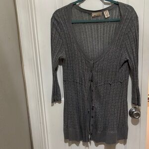 DKNY Gray Longline Button-Front Knit Cardigan